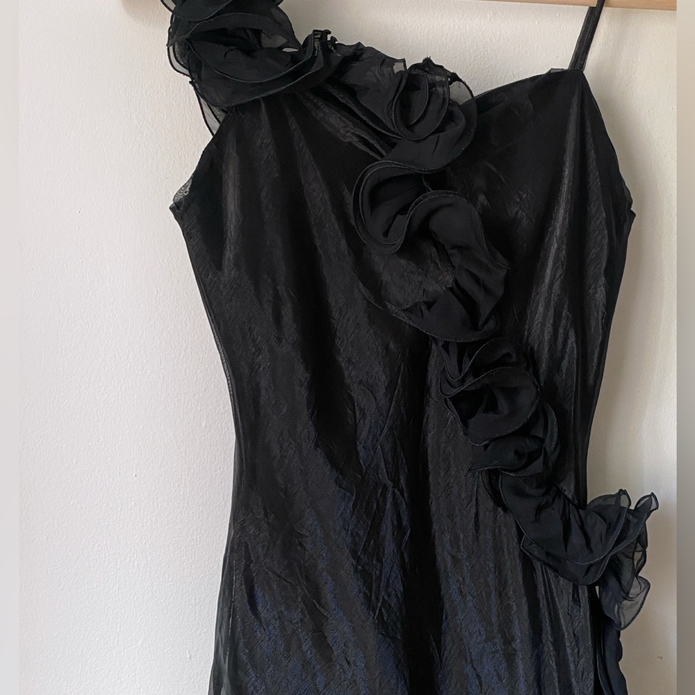 VTG Elegant Black Ruffled Evening Organza Dress